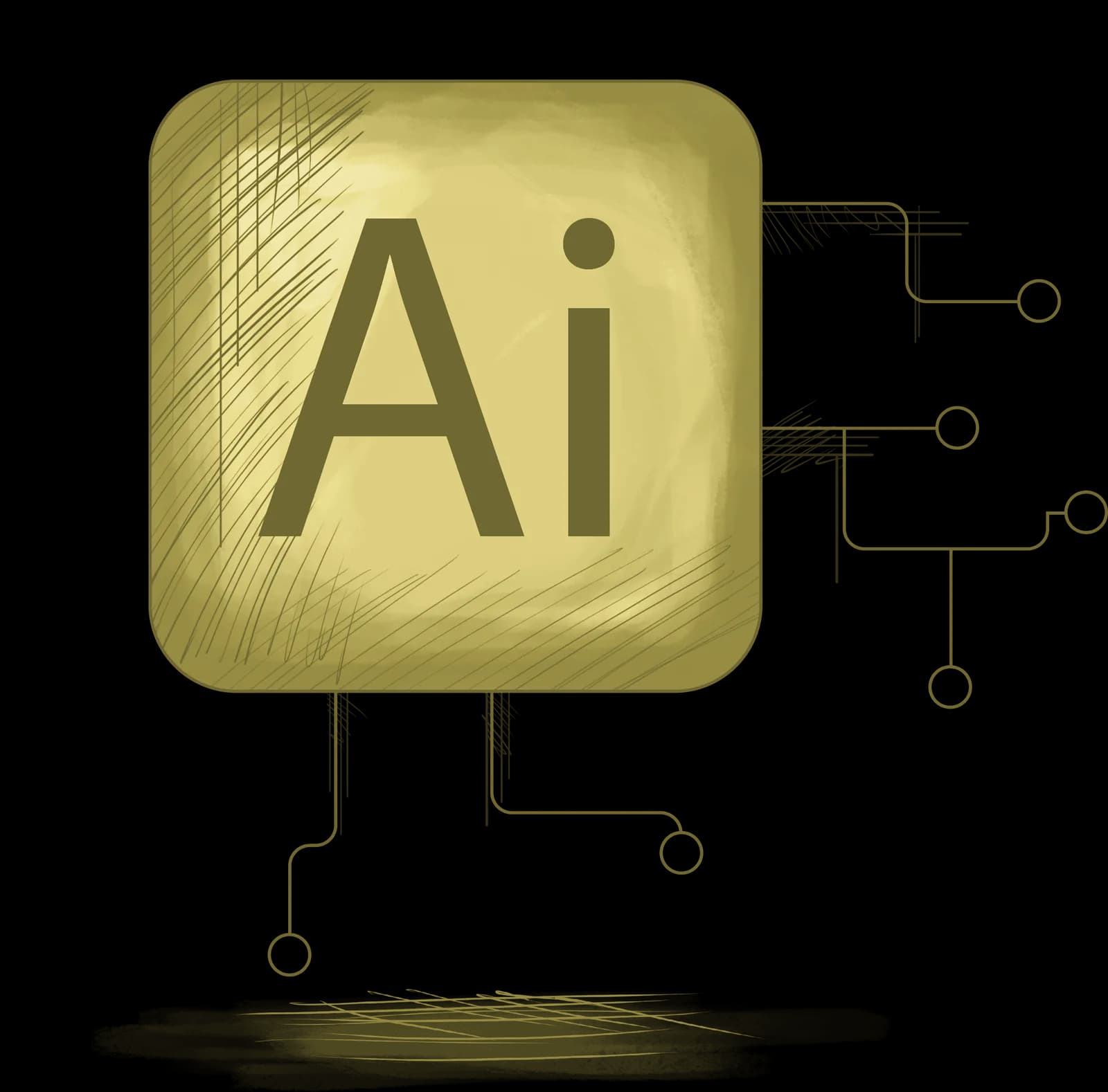 Illustration of AI and machine learning applied to marketing: predictive scoring, generative creative, and data orchestration