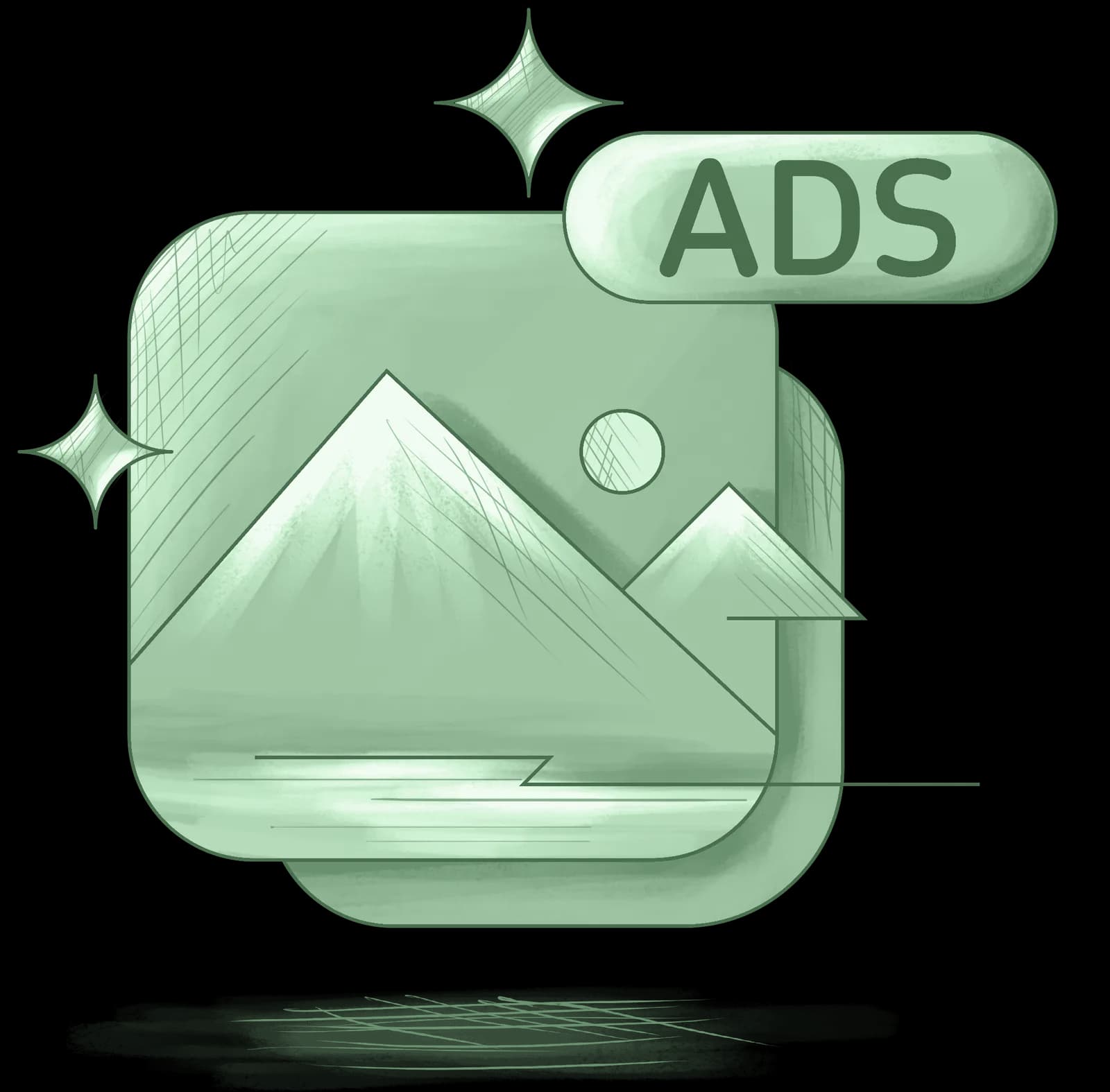 Illustration of static ad creative production for Meta and Google performance campaigns